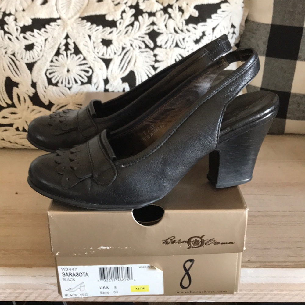 Born, Sarasota Sling Back Heel, Black, Size 8